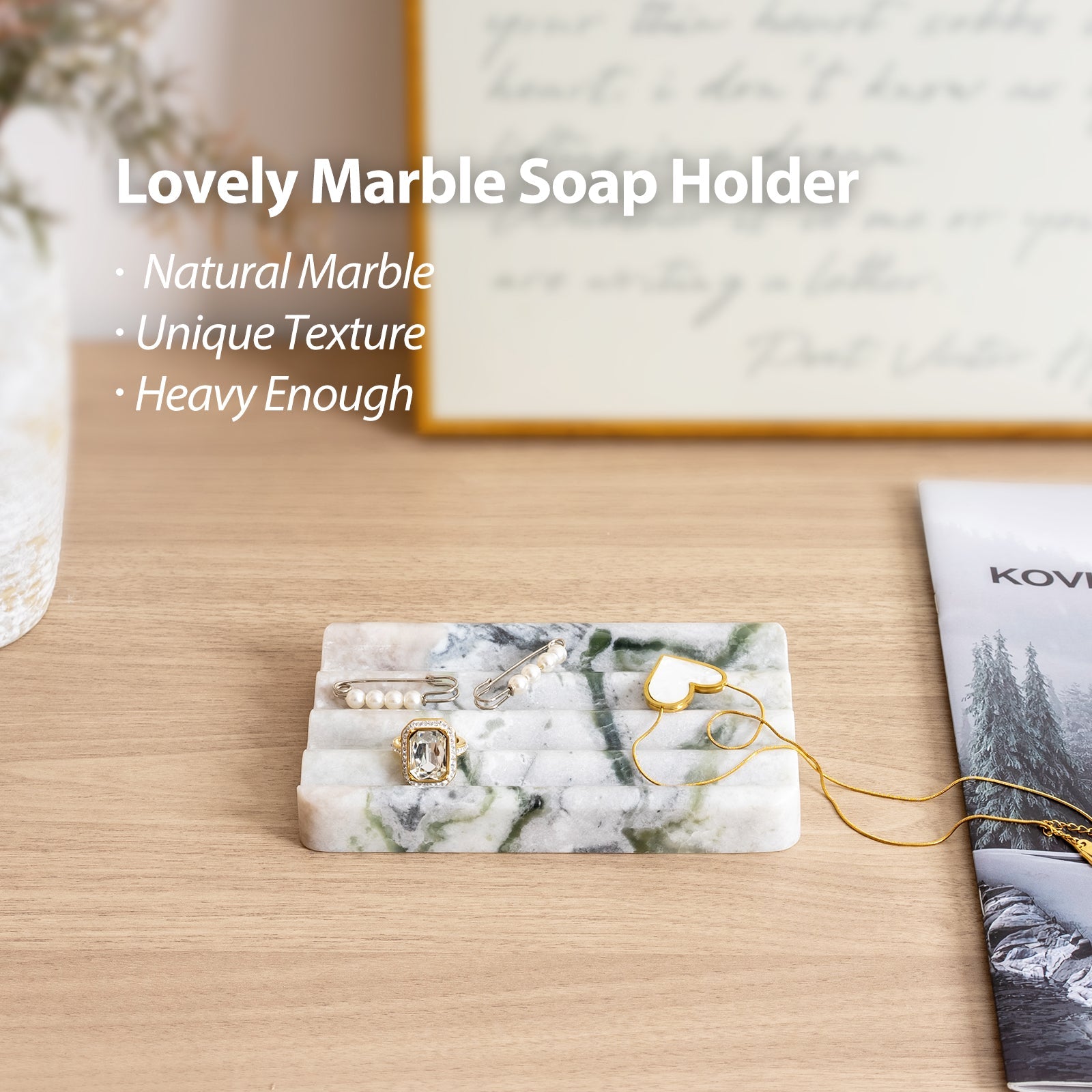 Koville Natural Marble square wavy soap dish set of two in Bianco Palomino with sculpted wave surface