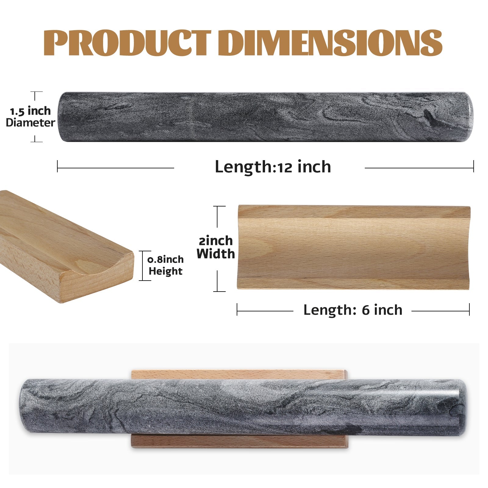 Koville marble french rolling pin in natural stone