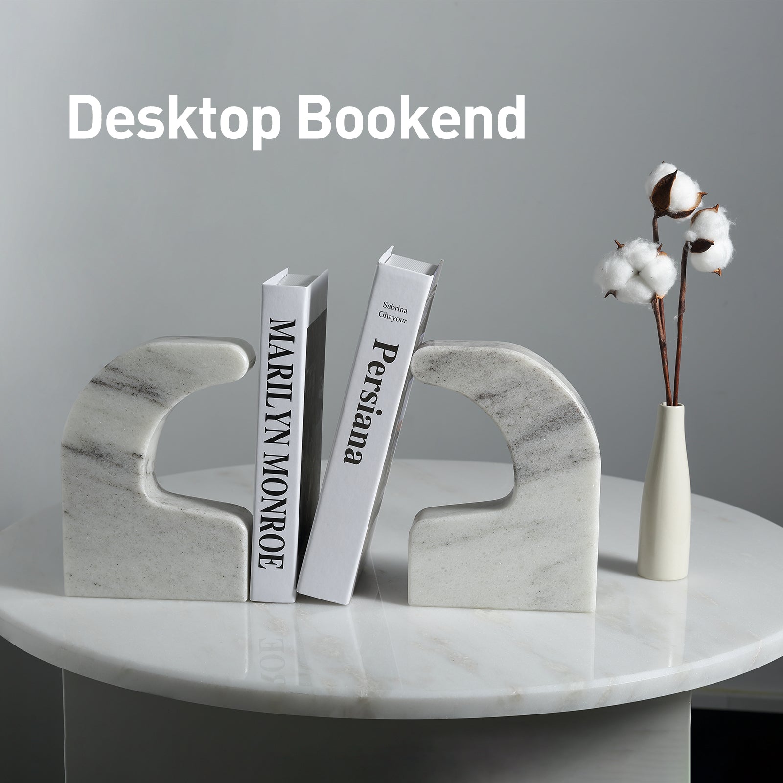 Koville Natural Marble Swan Bookend Set for Shelf Decor in Mist White - decorative form