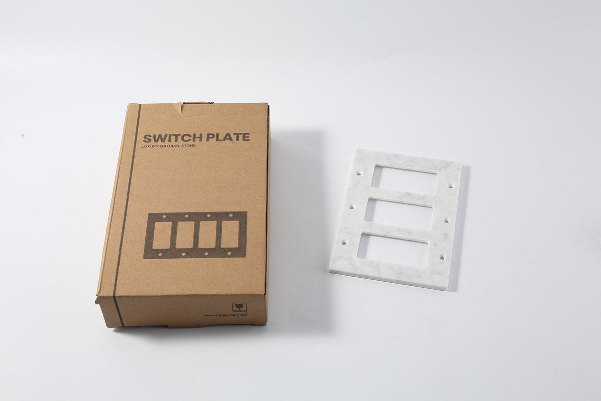 Koville Marble Three-Position Rocker Switch Plate for Interior Walls, 6.3 × 4.5 in – Bianco Carrara, view 4