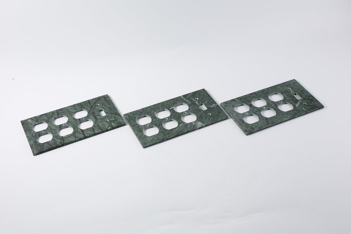 Koville Marble Three-Outlet + Toggle Wall Plate for Interior Walls, 8.1 × 4.5 in – Indian Green, view 1