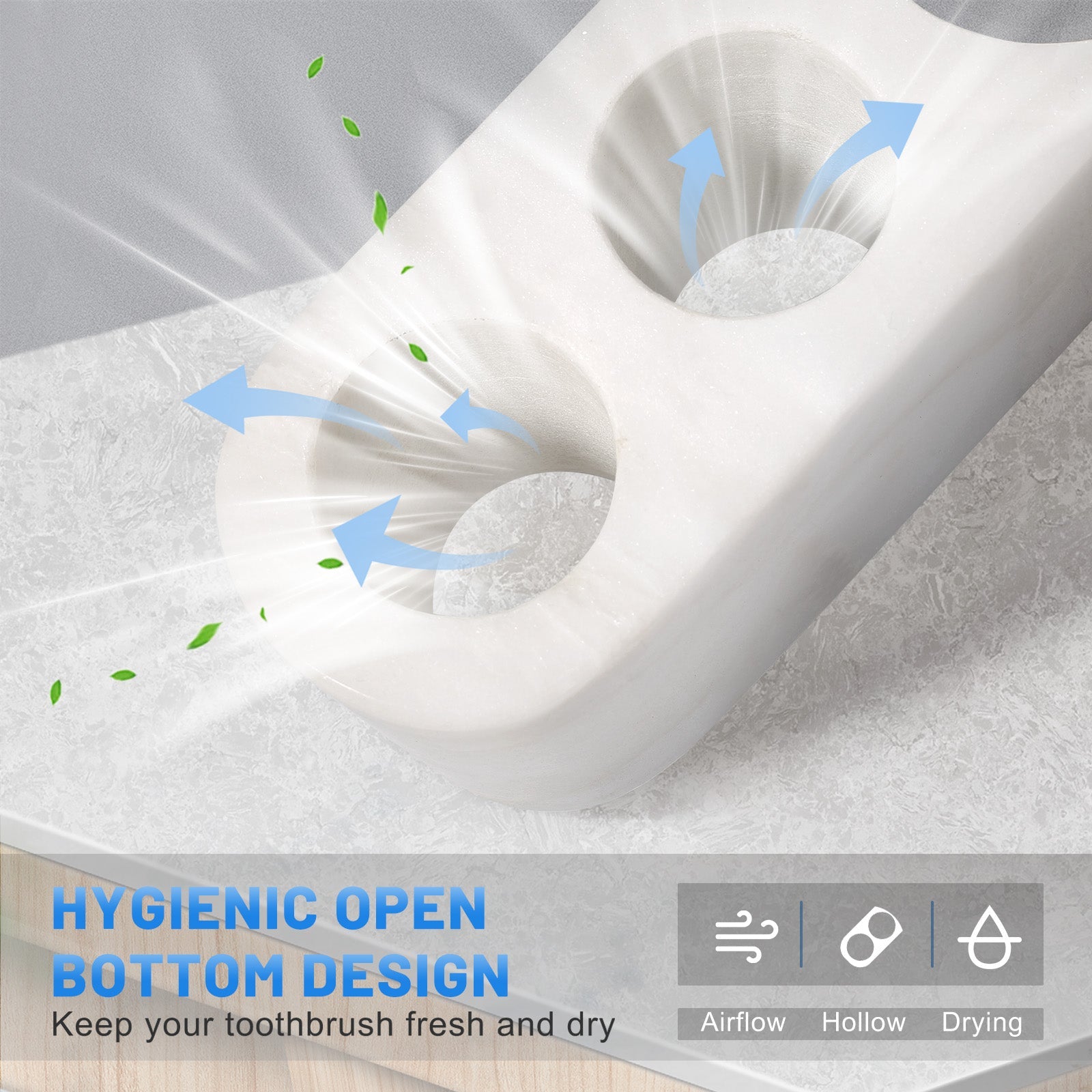 Koville Natural Marble natural stone toothbrush holder in Karibib Ice for bathroom vanity