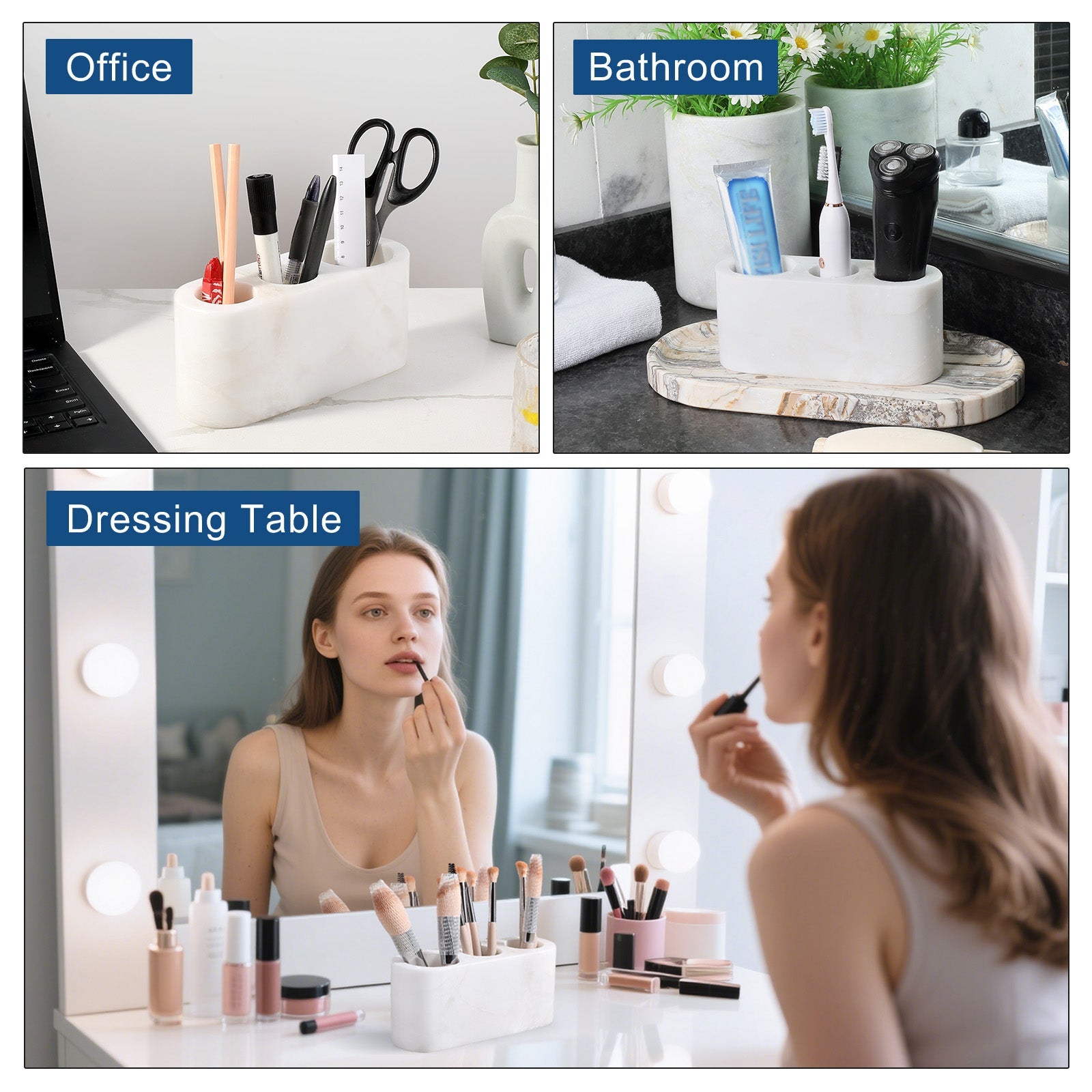 Koville Natural Marble natural stone toothbrush holder in Karibib Ice for bathroom vanity