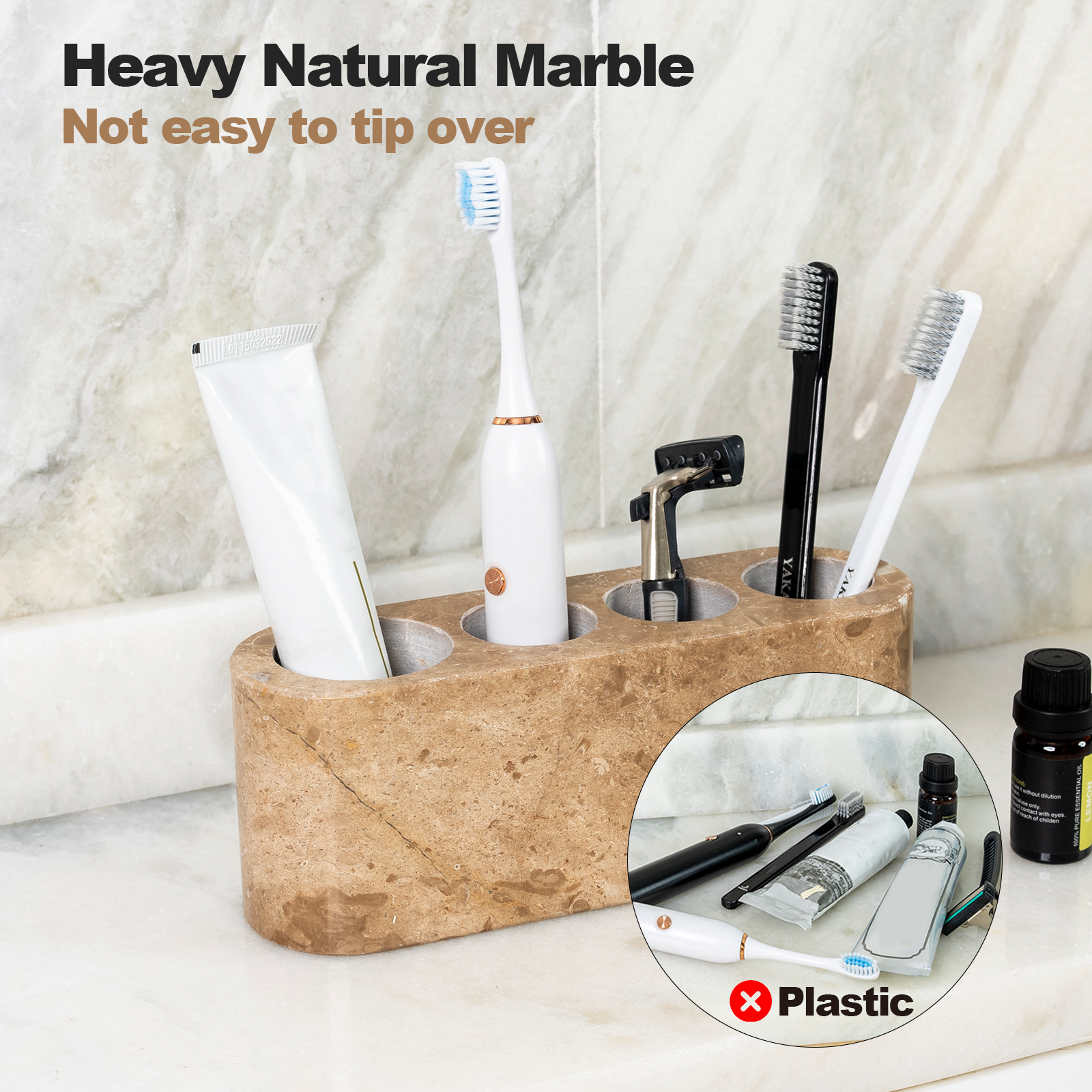 Koville Natural Marble natural marble toothbrush holder in Chestnut Brown for bathroom vanity