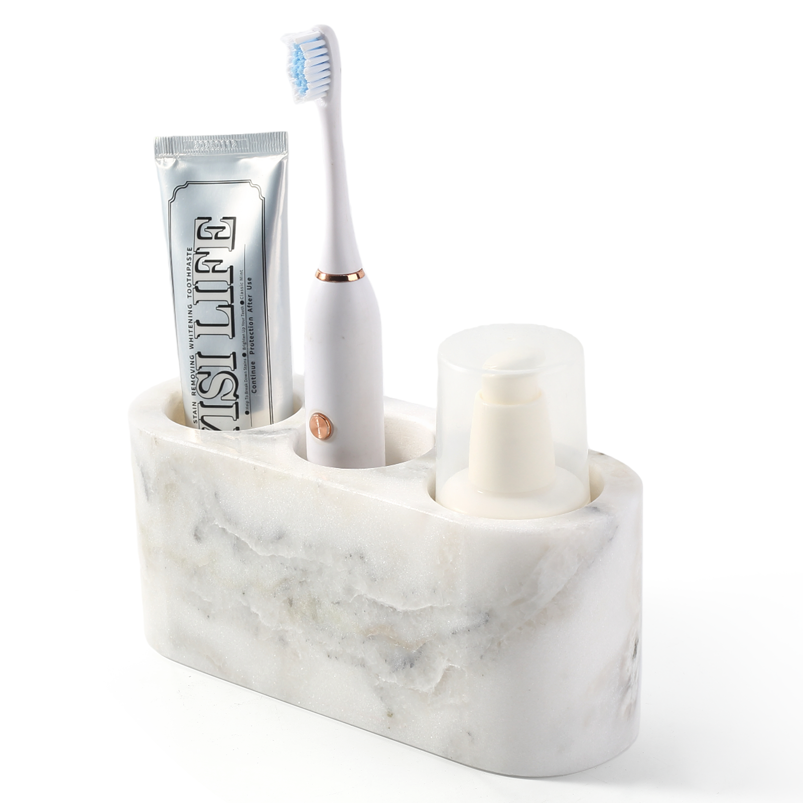 Koville Natural Marble natural marble toothbrush holder in Grigio Fantasy for bathroom vanity