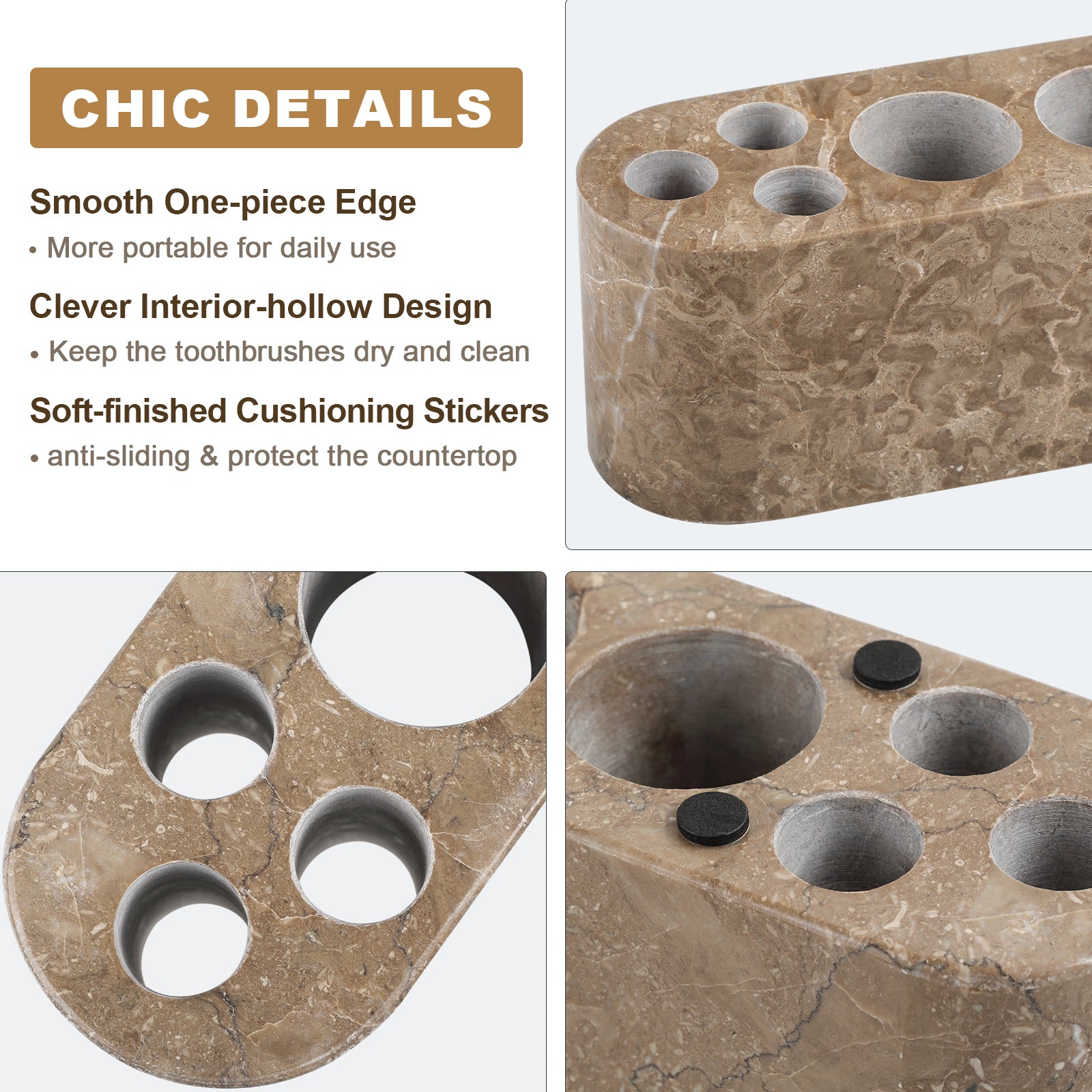 Koville Natural Marble natural marble toothbrush holder in Chestnut Brown for bathroom vanity