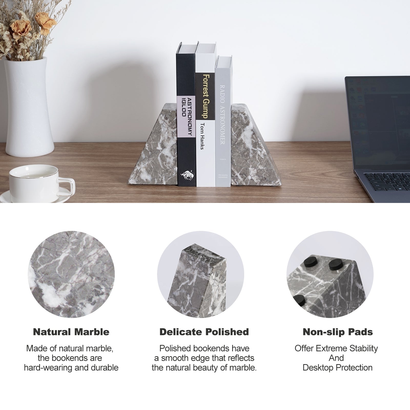 Koville Natural Stone Trapezoid Bookends in Five Sizes in natural stone, product view 60