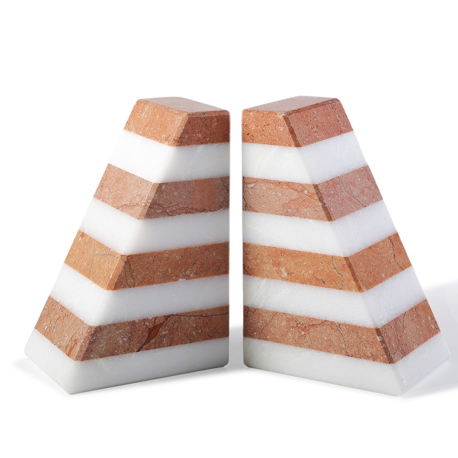Koville two-tone marble trapezoid bookends with natural stone design