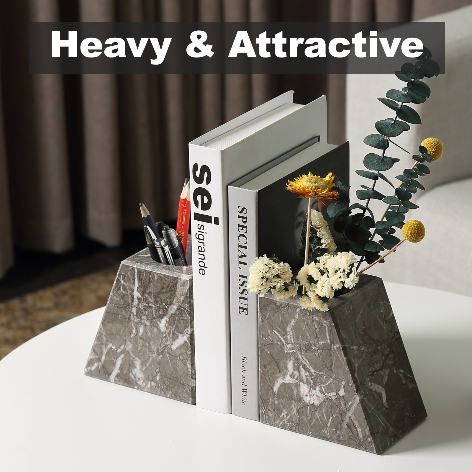 Koville Natural Stone Trapezoidal Vase Bookends in Two Sizes in natural stone, product view 18