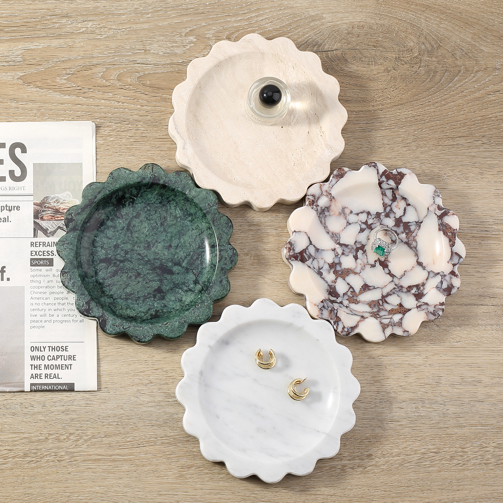 Koville Natural Marble Wavy Edge Storage Tray for Small Items in Bianco Carrara - material detail
