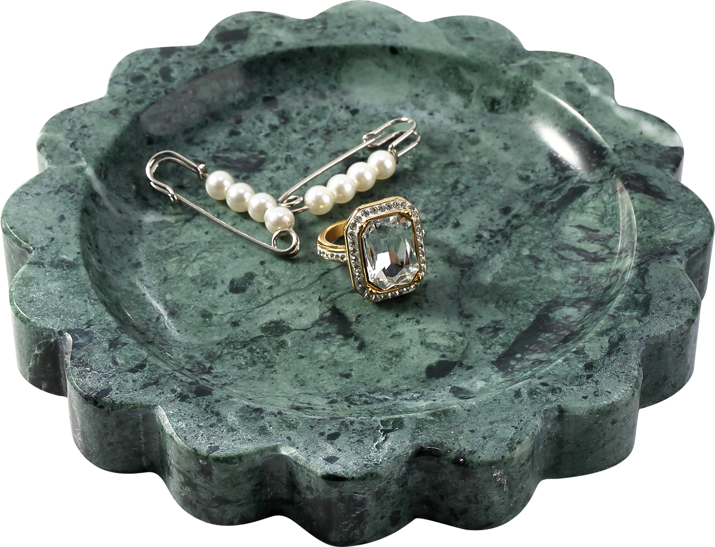 Koville natural stone wavy edge storage tray in Indian Green - design detail