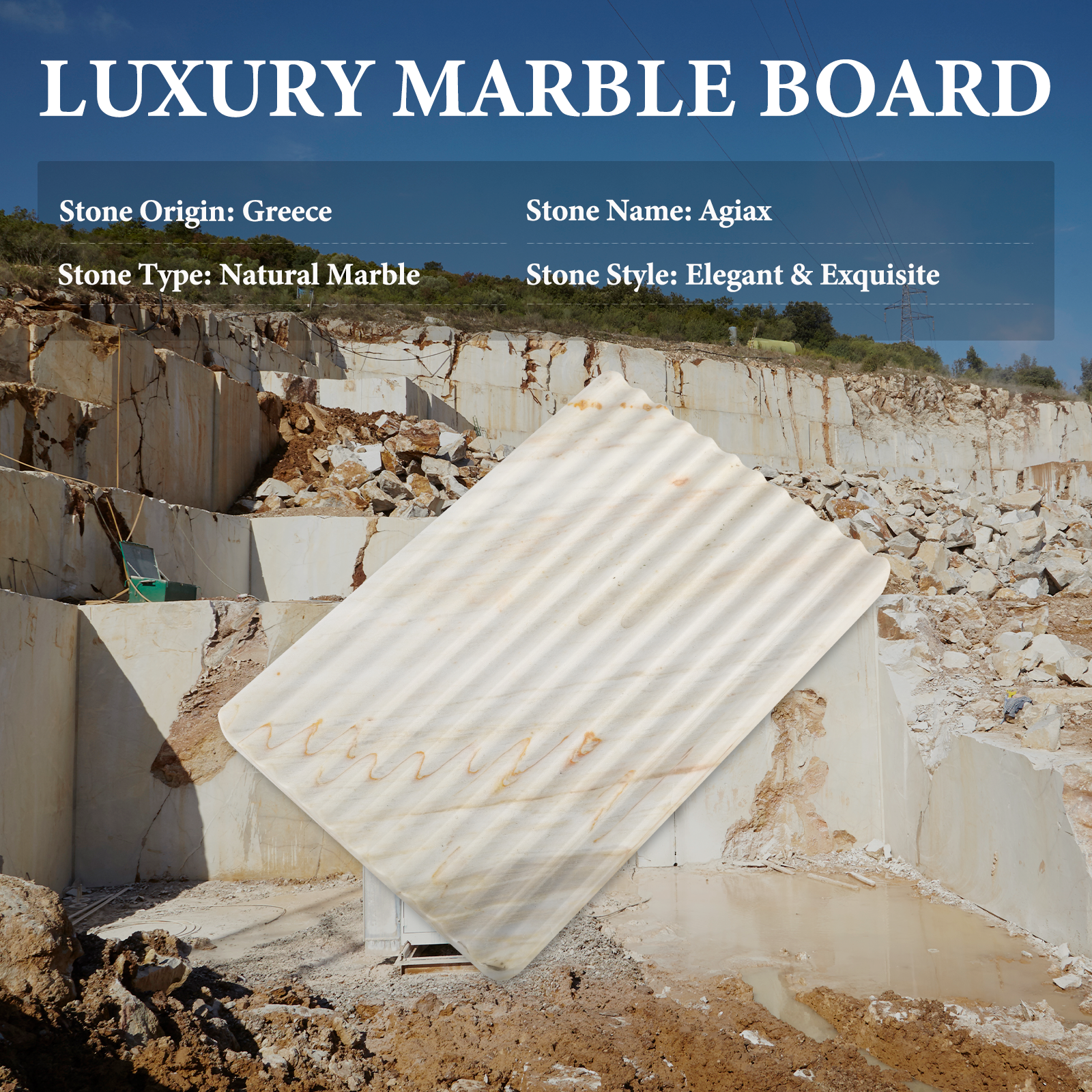 Koville Natural Marble Wavy Square Decorative Tray for Tabletop Styling in Agiax - crafted stone profile
