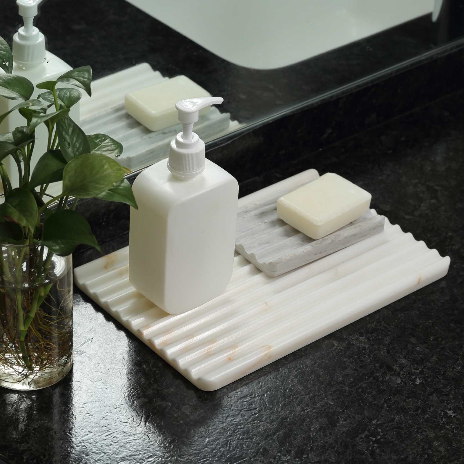 Koville Natural Marble Wavy Square Decorative Tray for Tabletop Styling in Golden Calacatta - decorative form