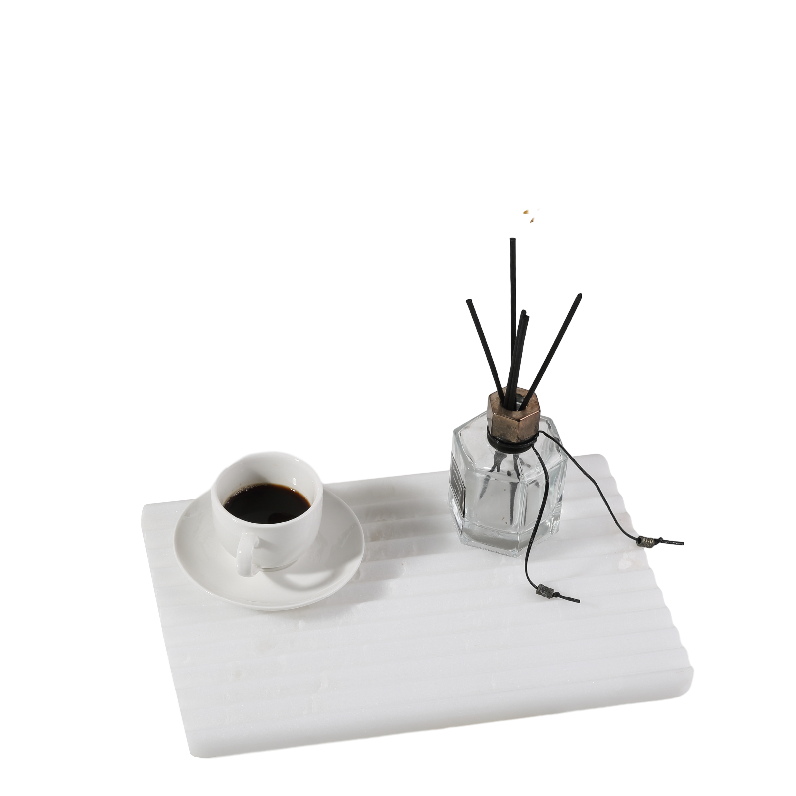 Koville Natural Marble Wavy Square Decorative Tray for Tabletop Styling in Oriental Calacatta - natural stone finish