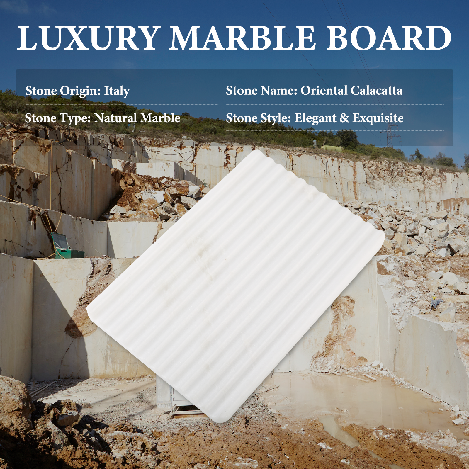 Koville natural marble wavy square decorative tray in Oriental Calacatta - design detail