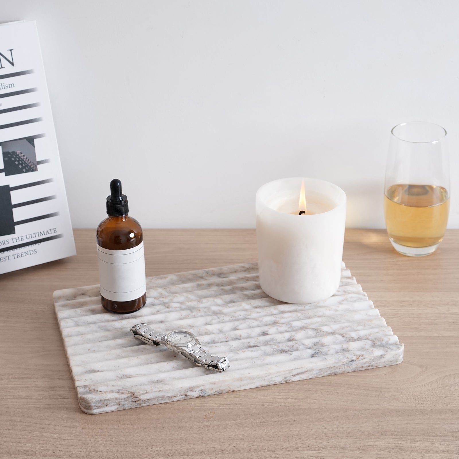 Koville natural marble wavy square decorative tray in Palissandro Classico - stone surface detail