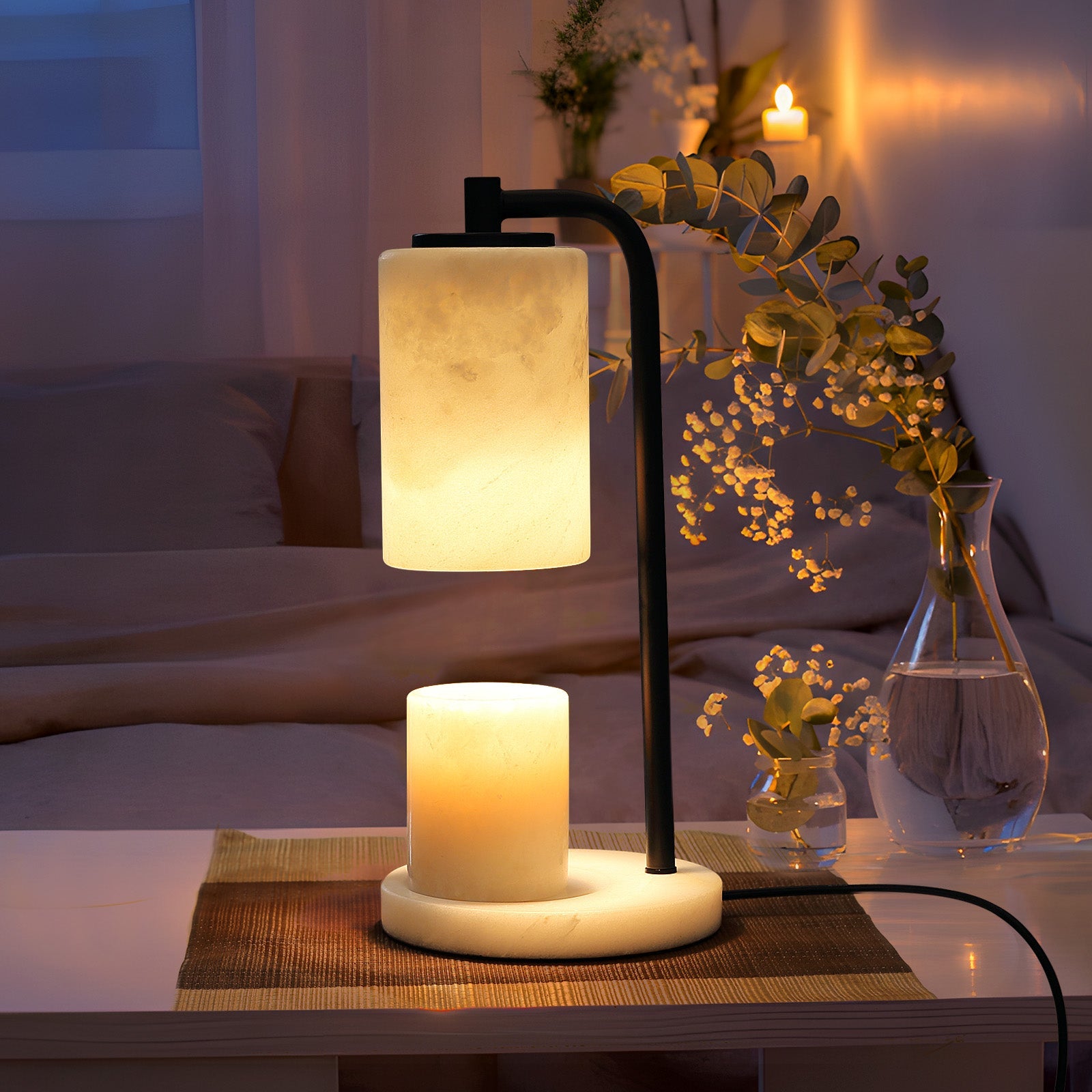 Koville natural stone wax melting lamp, black pole