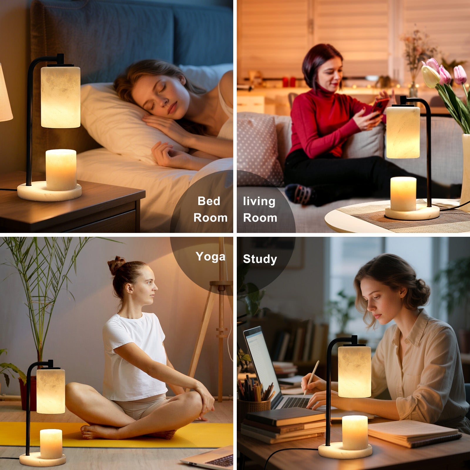 Koville natural stone wax melting lamp, black pole
