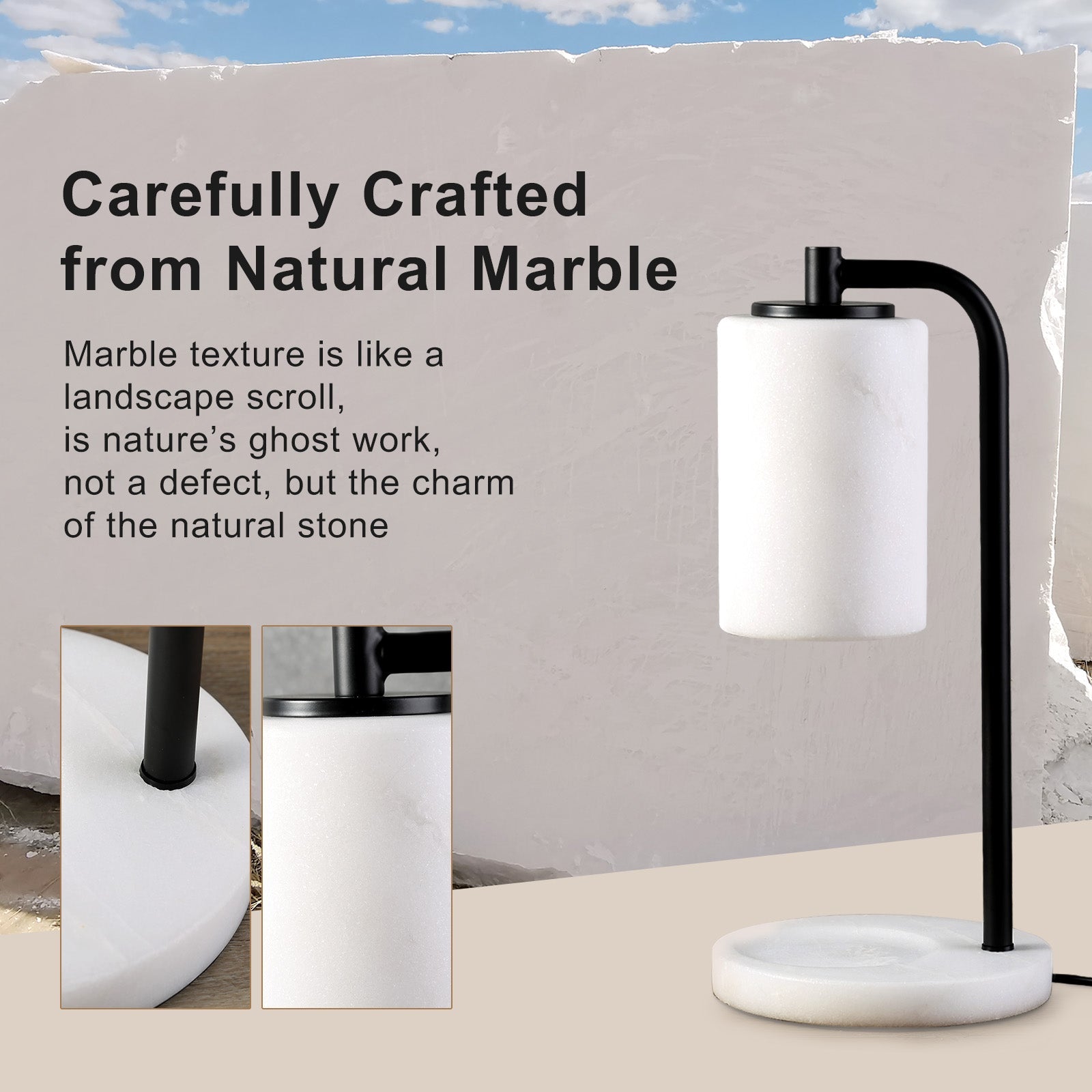 Koville natural stone wax melting lamp, black pole