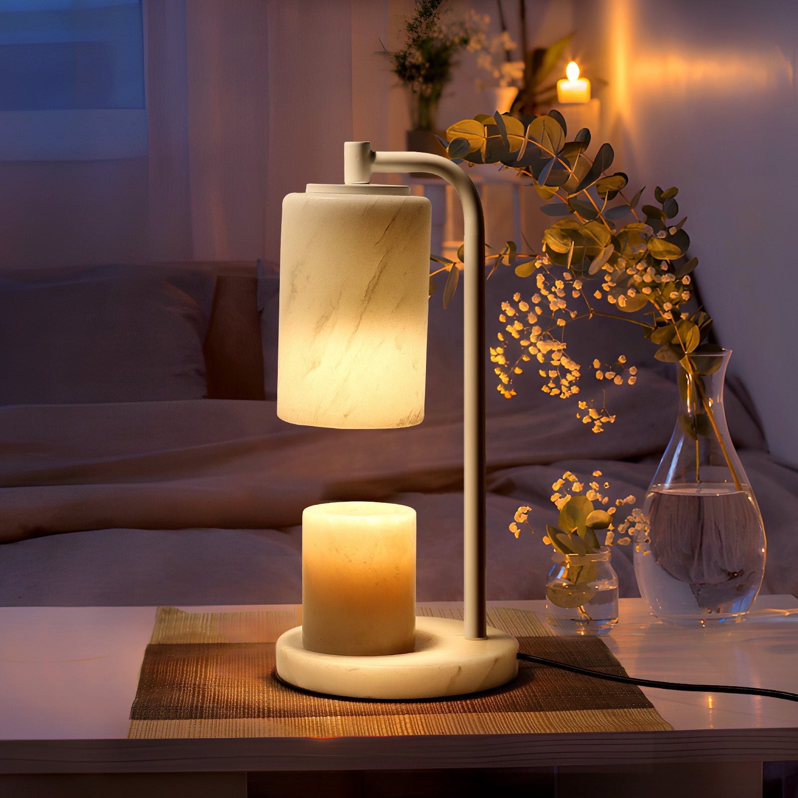 Koville natural stone wax melting lamp in Namib Bianco
