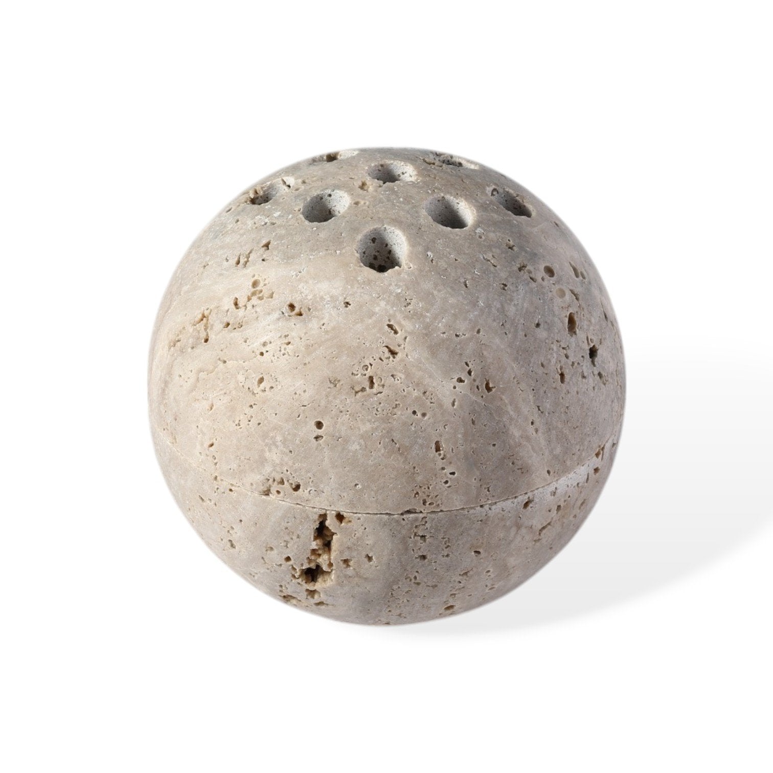 Koville natural marble incense burner d 100 in Travertine Silver with burning incense stick