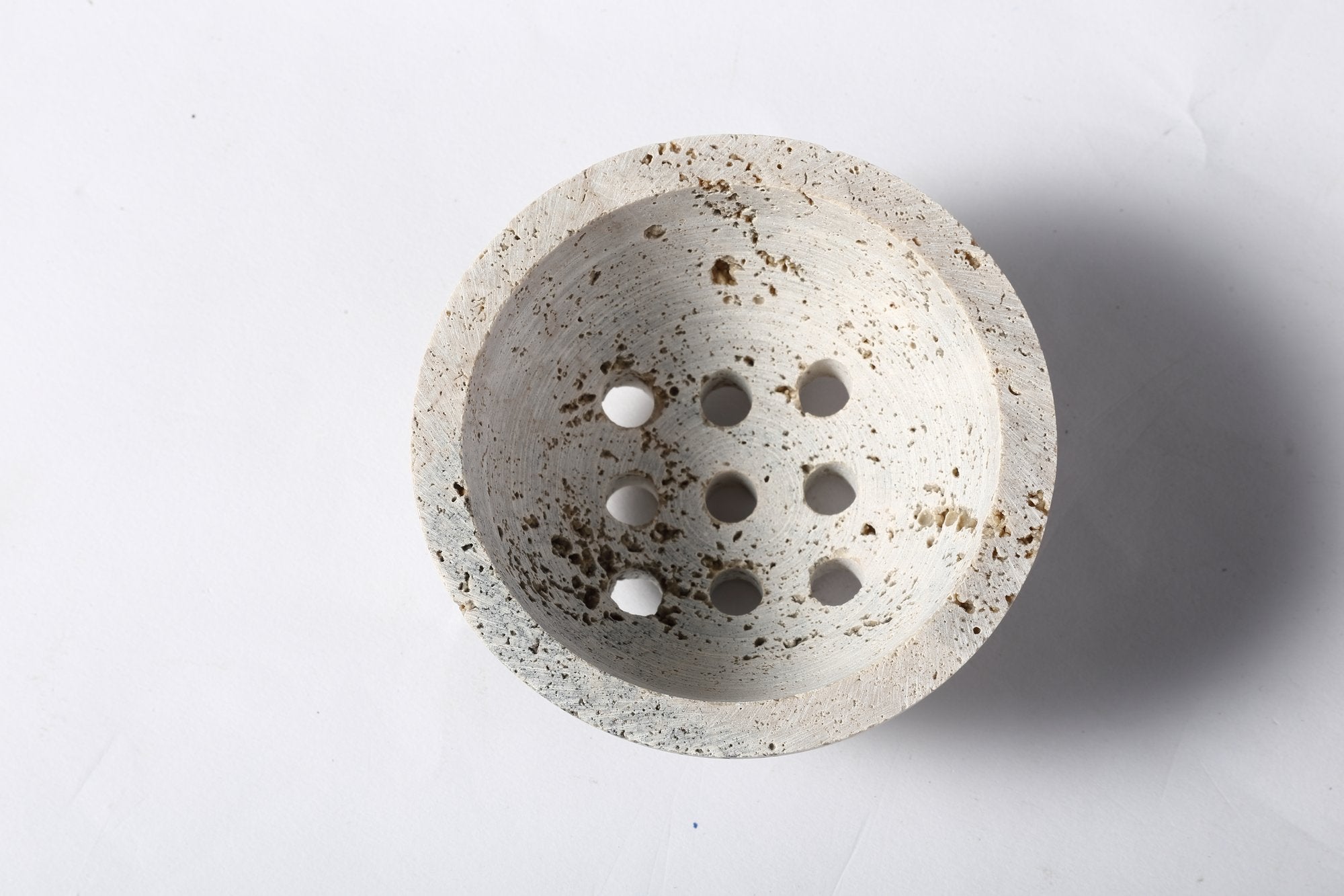 Koville natural marble incense burner d 100 in Travertine Silver with burning incense stick
