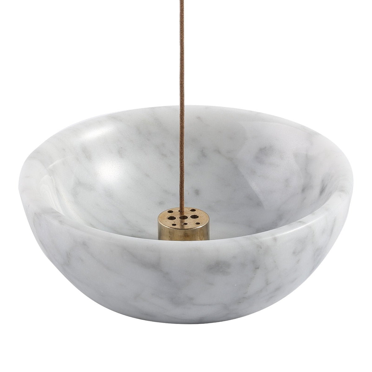 Koville incense holder in Bianco Carrara with burning incense stick