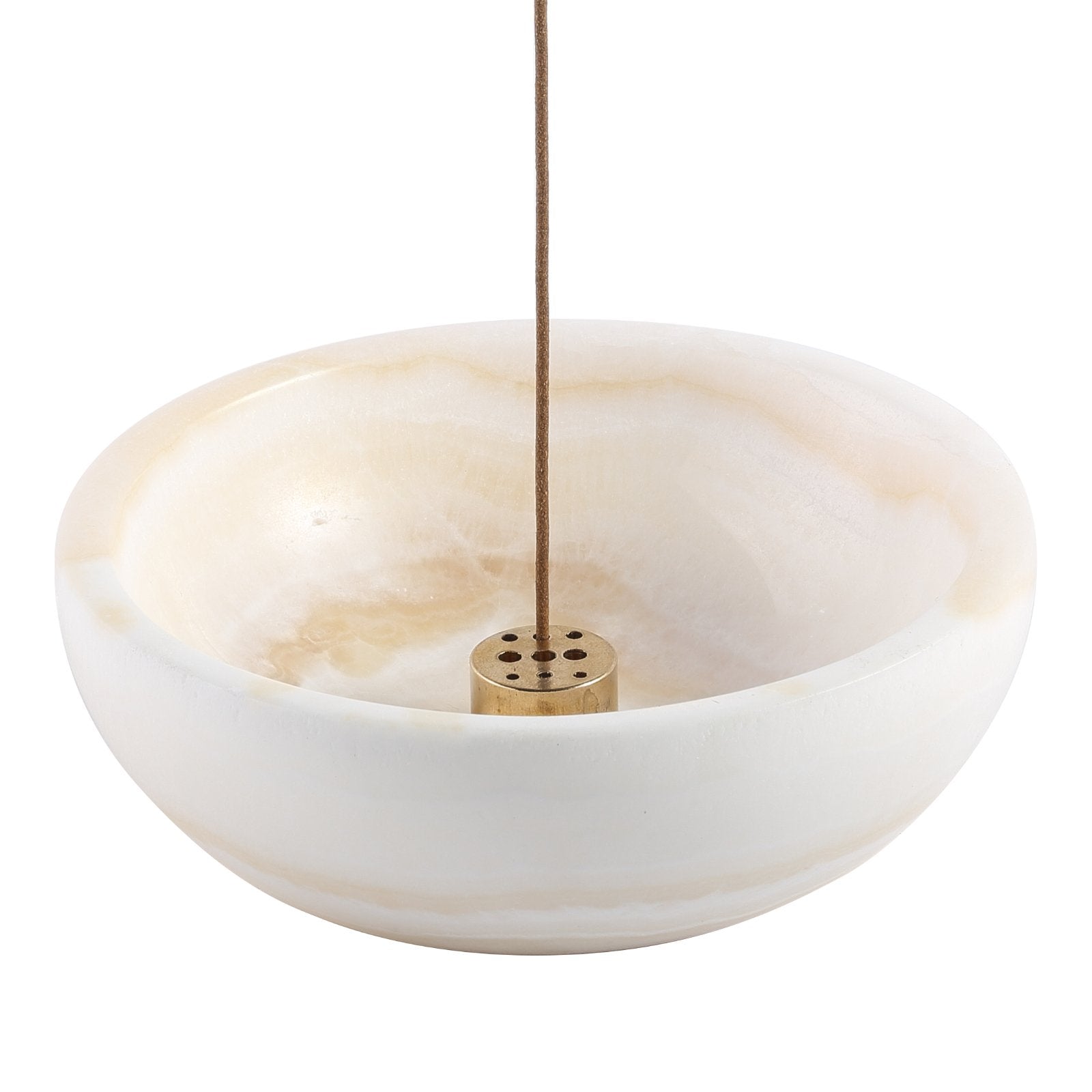 Koville natural marble incense holder pro d 130 t 45 in Onyx White with burning incense stick