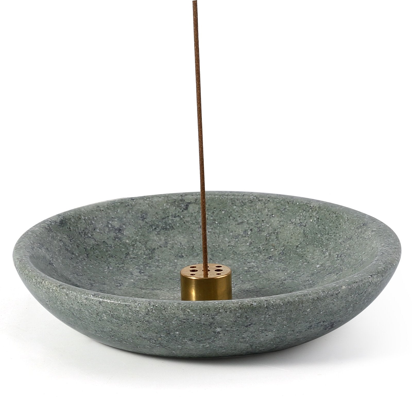 Koville natural marble incense holder pro d 150 t 30 in Indian Green with burning incense stick