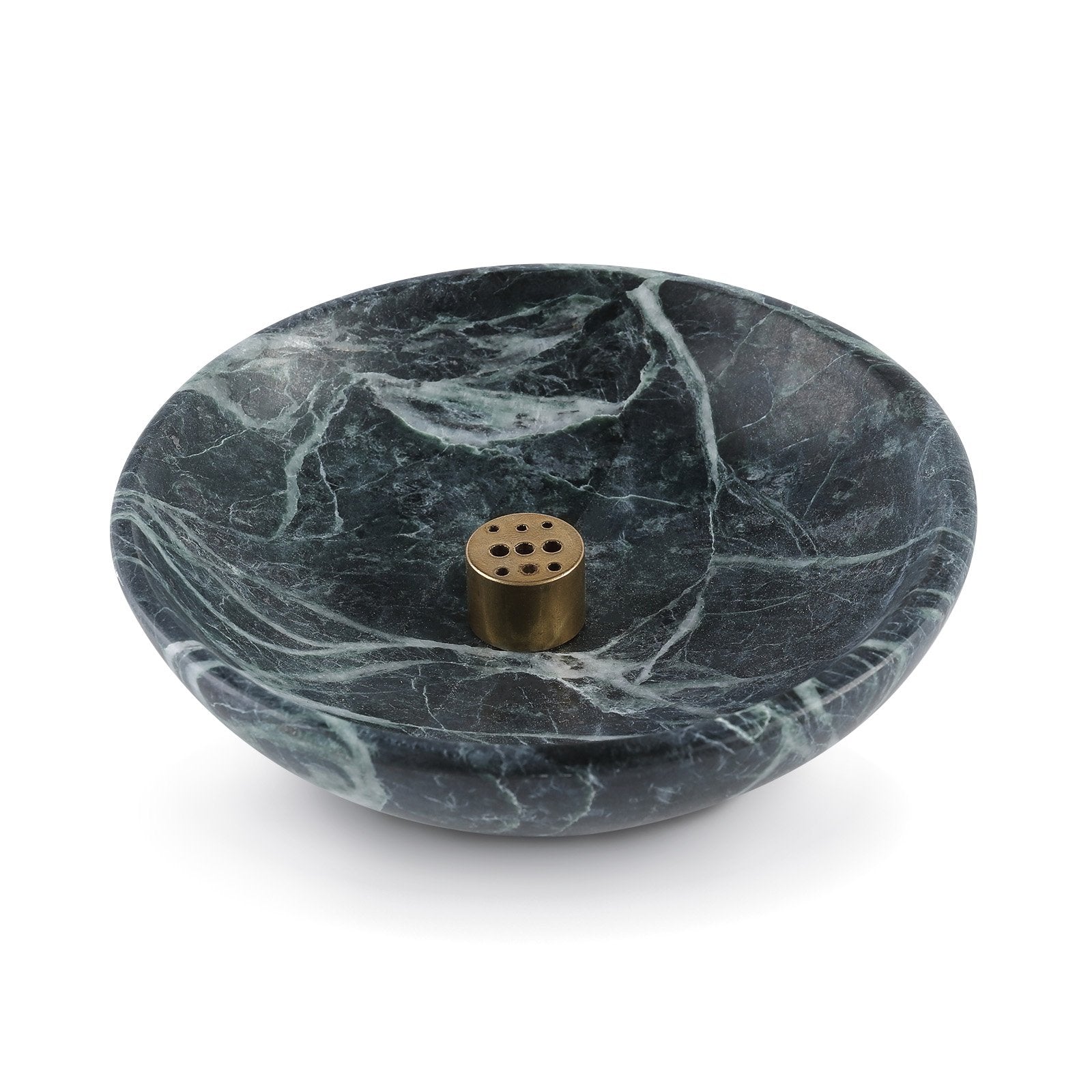 Koville natural marble incense holder pro d 150 t 35 in Alpi-Green with burning incense stick