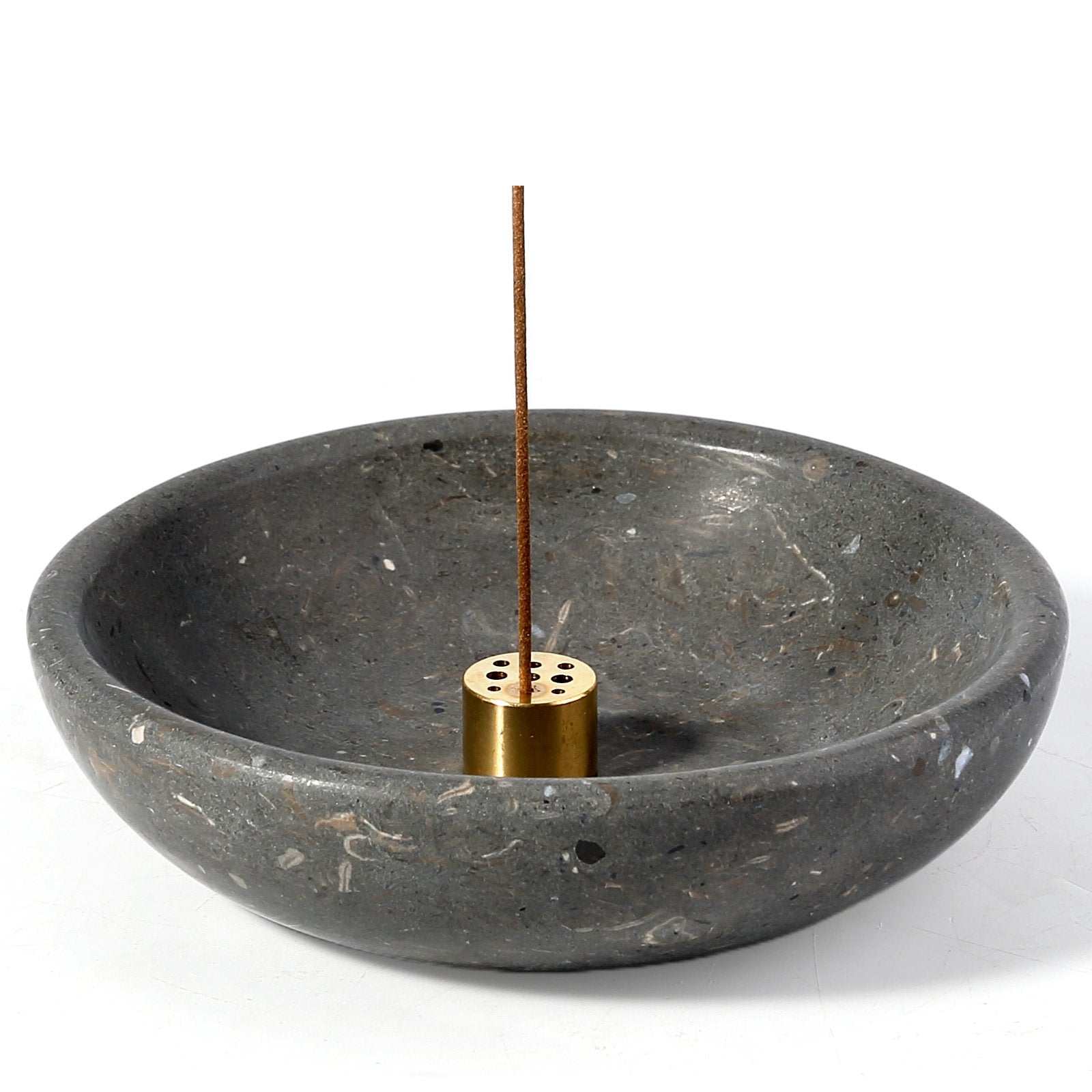 Koville natural marble incense holder pro d 150 t 40 in Burgundy Gray with burning incense stick