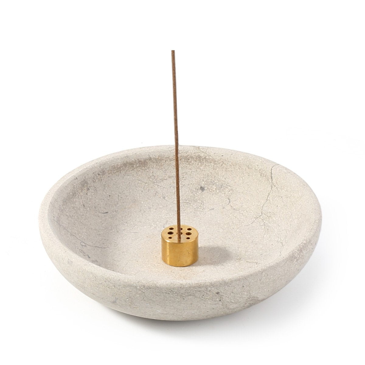 Koville natural marble incense holder pro d 150 t 40 in Cinza Cobal with burning incense stick