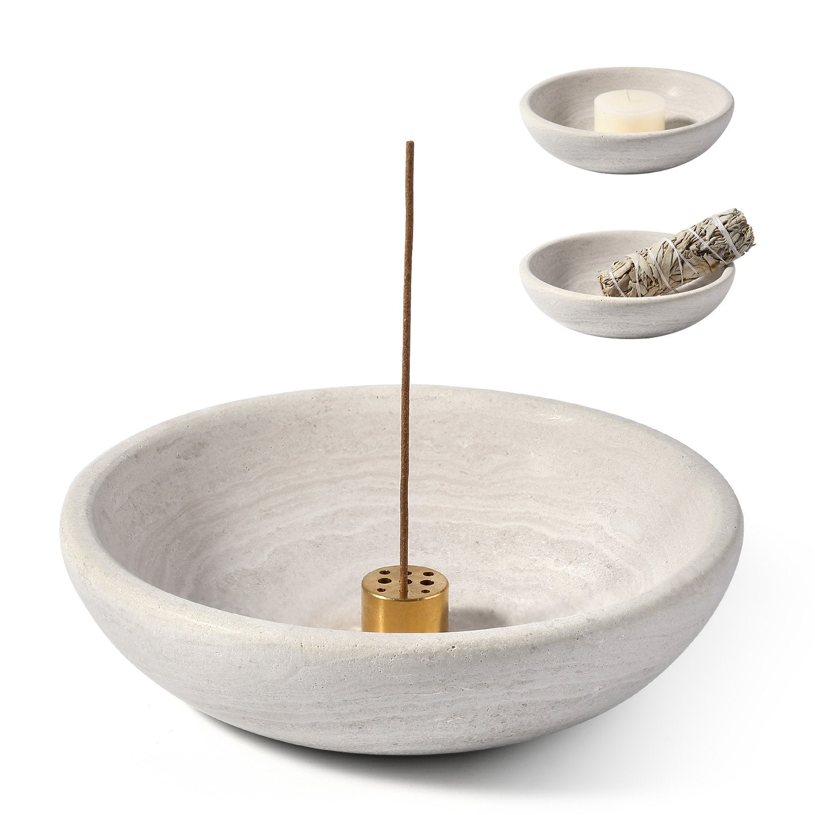 Koville natural marble incense holder pro d 150 t 40 in Grey Wood with burning incense stick