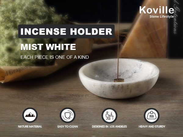 Koville natural marble incense holder pro d 150 t 40 in Mist White with burning incense stick