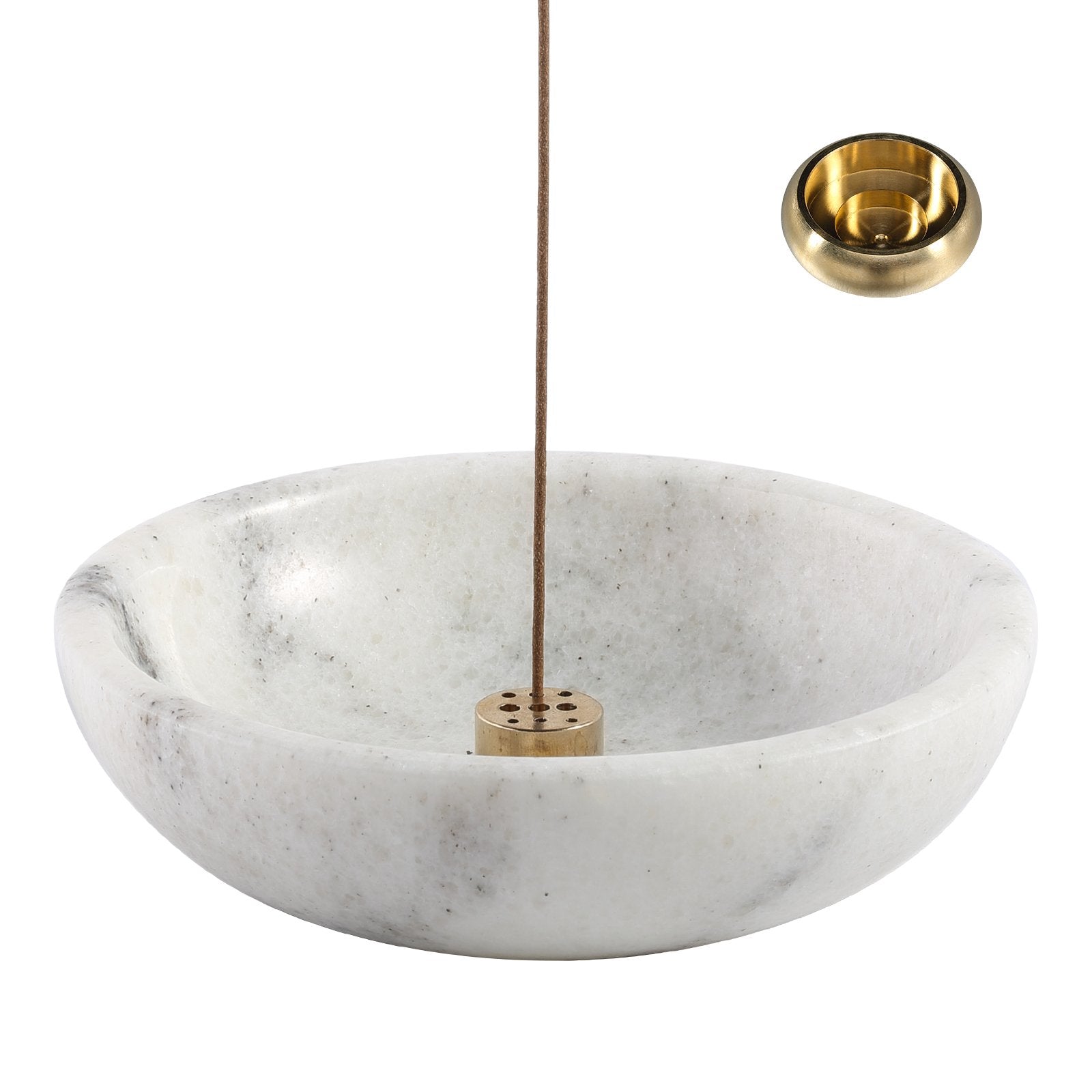 Koville natural marble incense holder pro d 150 t 40 in Mist White with burning incense stick