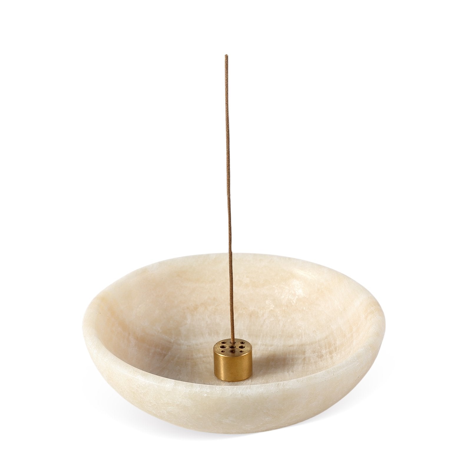 Koville natural marble incense holder pro d 150 t 40 in Navona with burning incense stick