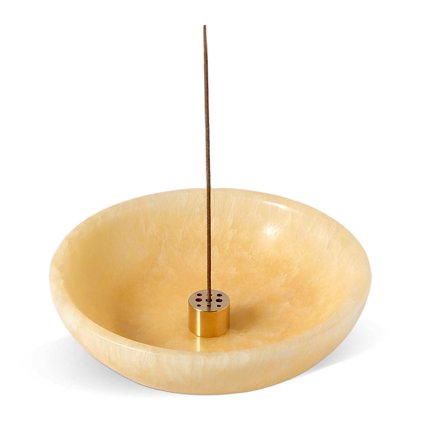 Koville natural marble incense holder pro d 150 t 40 in Orange Onyx(Mexico) with burning incense stick