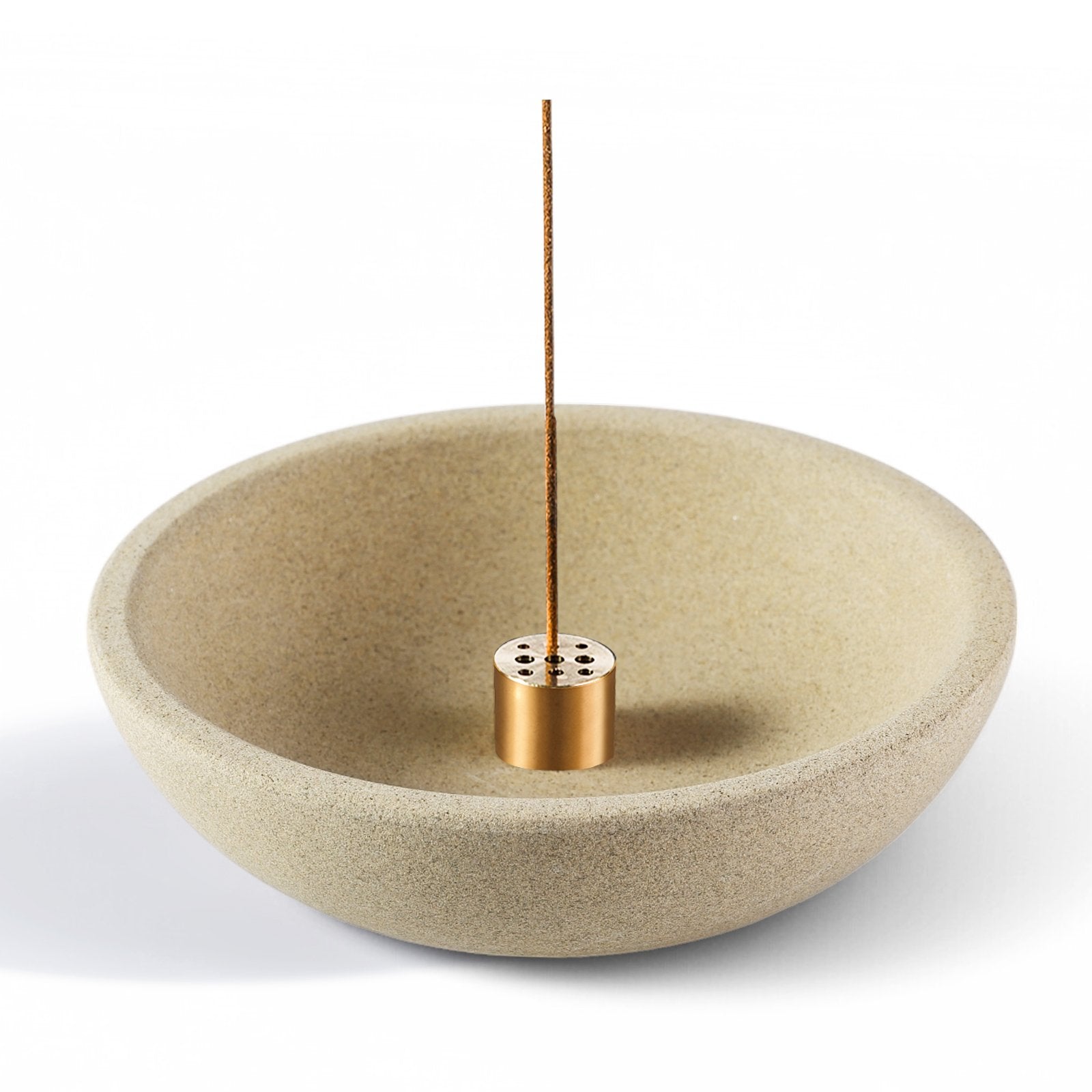 Koville natural marble incense holder pro d 150 t 40 in Yellow Sandstone with burning incense stick