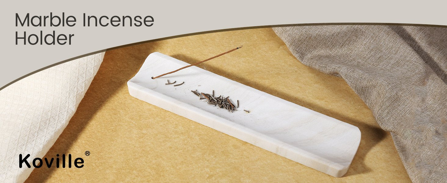 Koville natural marble incense holder slanted hole in Agiax with burning incense stick