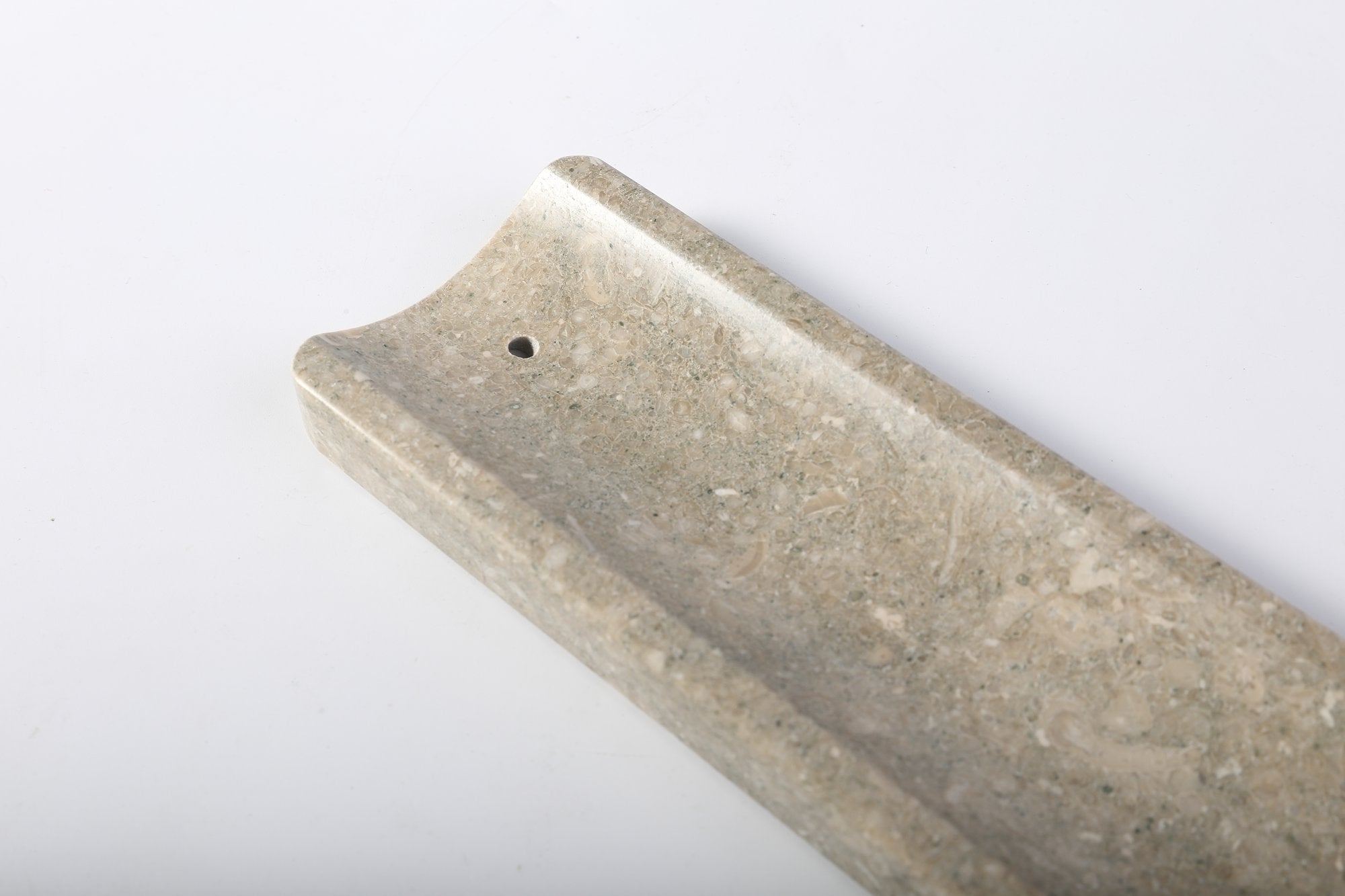 Koville natural marble incense holder slanted hole in Rustic Green Light with burning incense stick