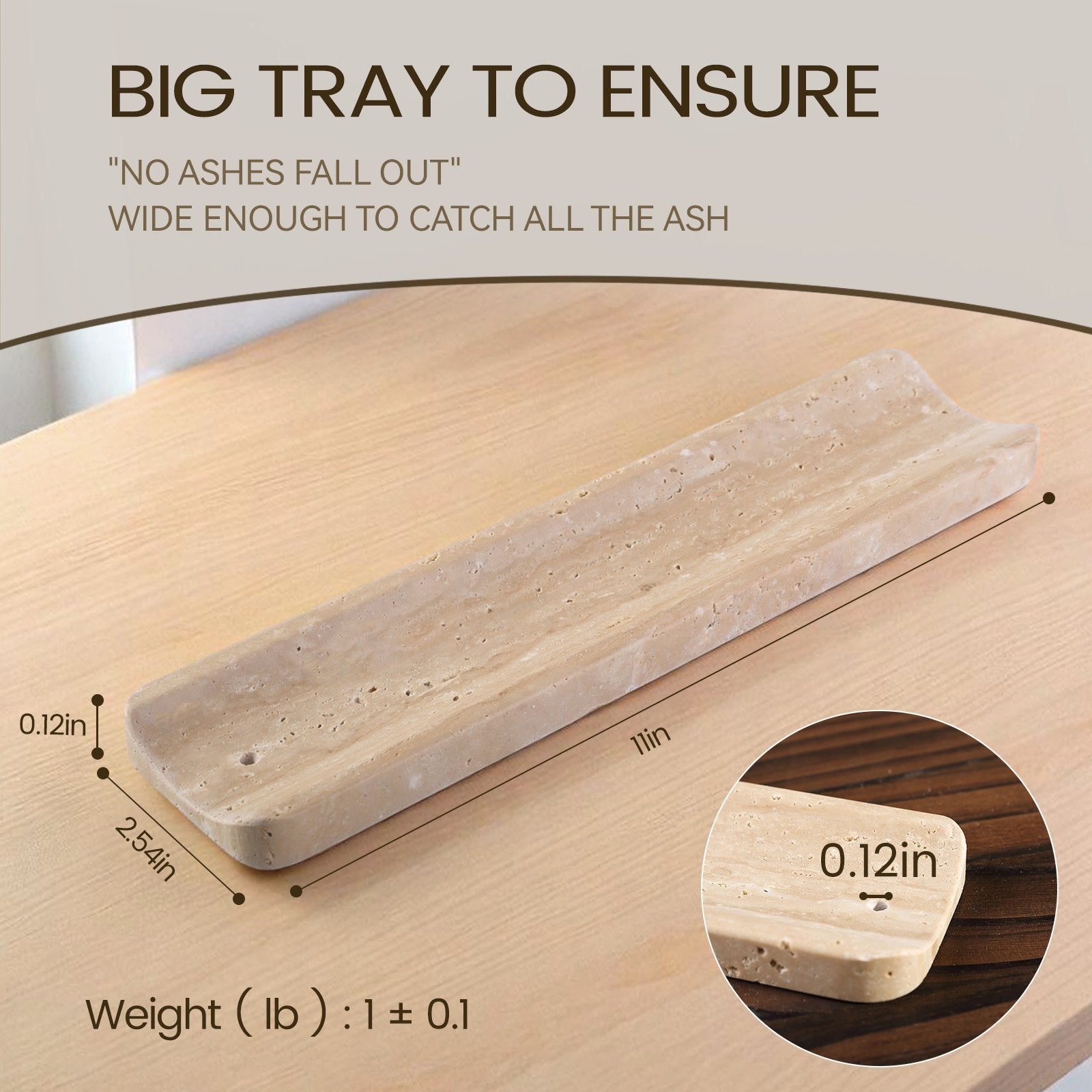 Koville natural marble incense holder slanted hole in Travertino Romano with burning incense stick