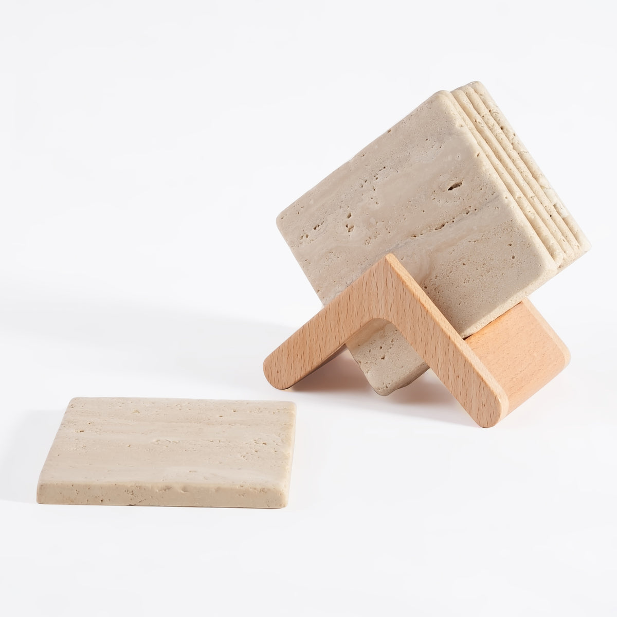 Koville Natural Travertine Square Marble Coasters