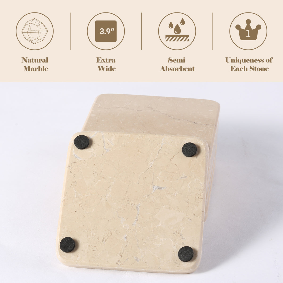 Koville Natural Travertine Square Marble Coasters