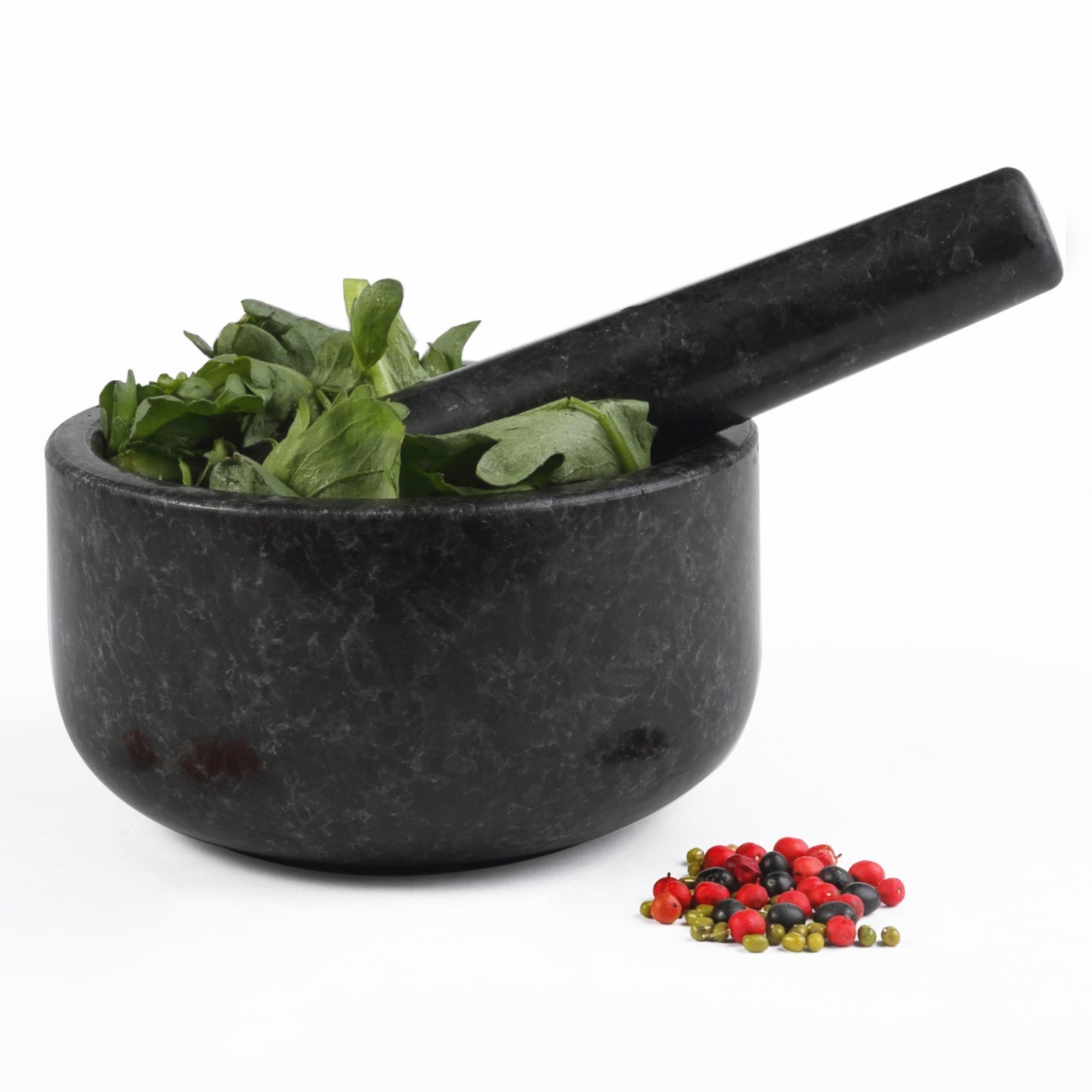 Koville natural marble mortar and pestle, smooth surface, D=160 mm, Angola Silver Black