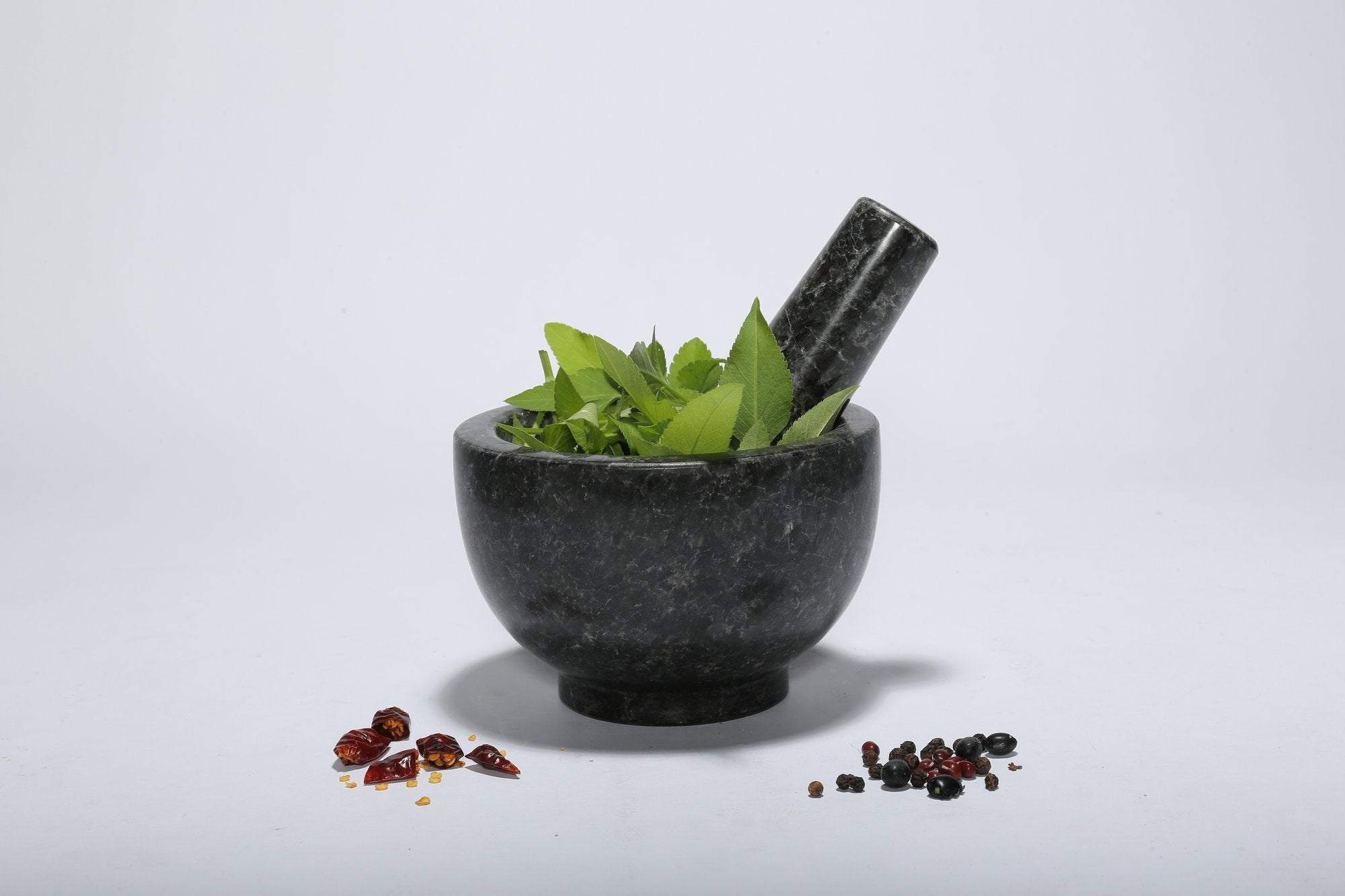 Koville natural marble mortar and pestle, smooth surface, D=130 mm, Angola Silver Black