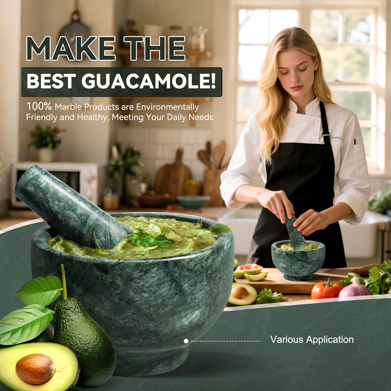 Koville honed Indian Green marble mortar and pestle, D=130 mm