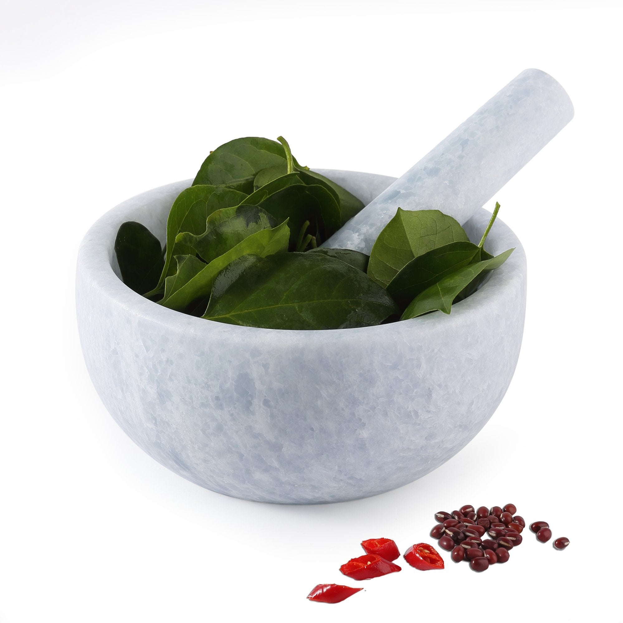 Koville natural marble mortar and pestle, smooth surface, D=178 mm, Namib Sky