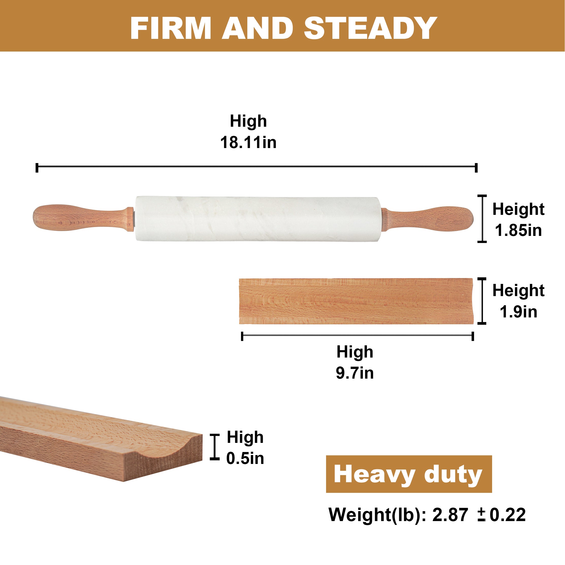 Koville Namib Fantasy natural marble rolling pin with wooden rack close-up showing natural stone veining