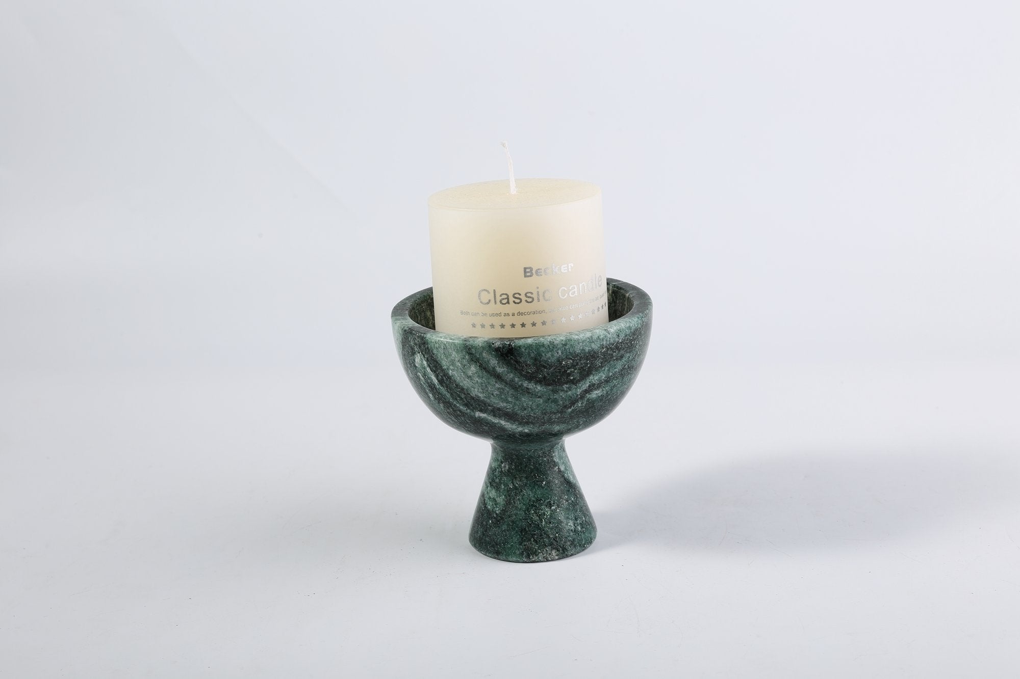Koville natural marble storage cup 105 100 in Verde Lapponia with lid on a vanity counter
