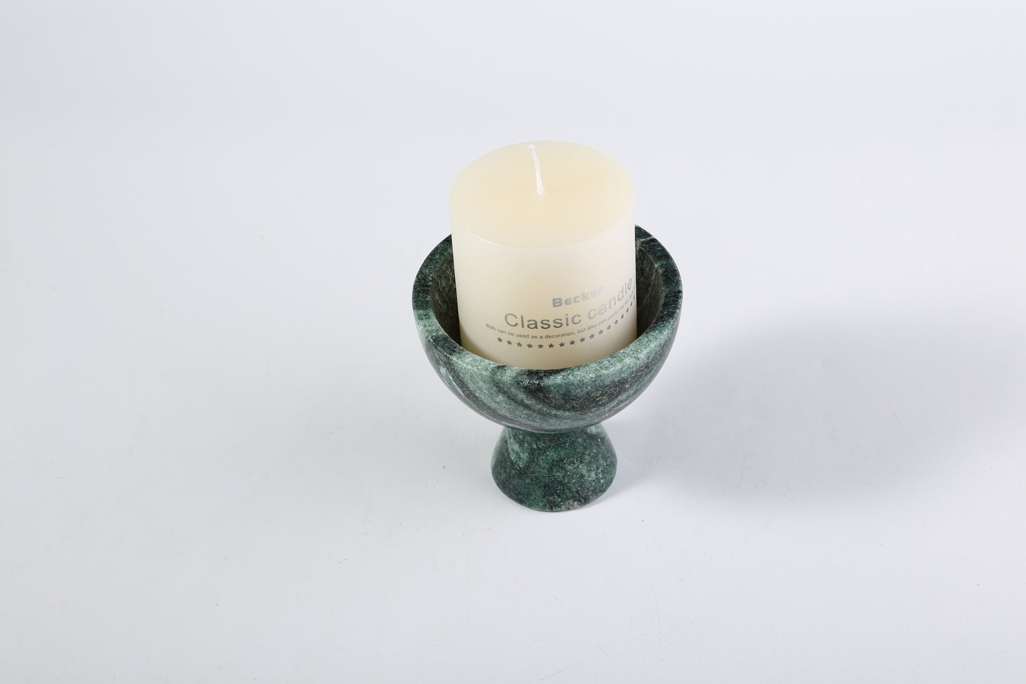 Koville natural marble storage cup 105 100 in Verde Lapponia with lid on a vanity counter